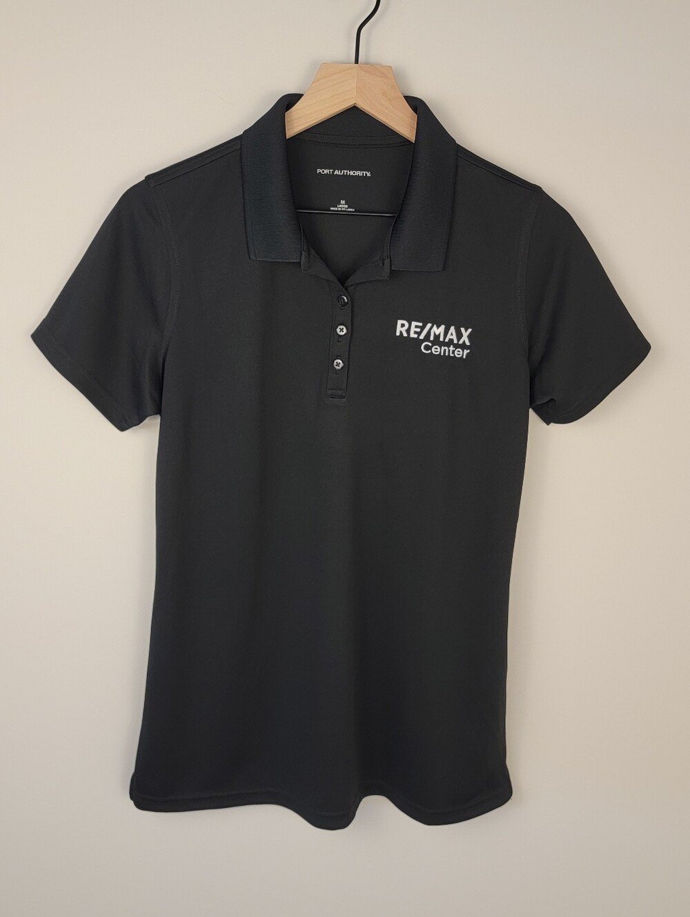 Port Authority RE/MAX Center Embroidered Polo Shirt Black Womens Medium